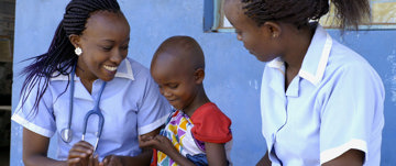 two women and child