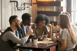 Friends enjoy coffee together, relationships strong despite depression