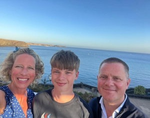  Tim, with his wife, Kate, and his son, Felix, enjoying the blue seas and skies of Lanzarote